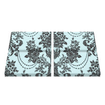 belle damassé noire bleu-clair de roses toile tendue sur châssis