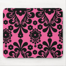 belle damassé noire sur chic rose lumineux tapis de souris