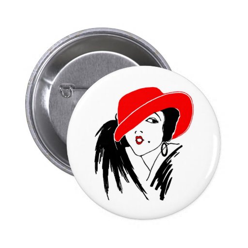 Belle femme Red Hat d'art déco Badges