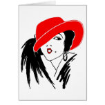 Belle femme Red Hat d'art déco Carte De Vœux