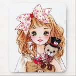 Belle fille de poupée avec l'ours de nounours tapis de souris