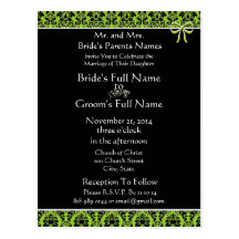 Belle invitation verte élégante de mariage damassé cartes postales