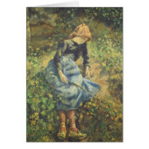 Bergère par Pissarro, art vintage d'impressionisme Cartes De Vœux