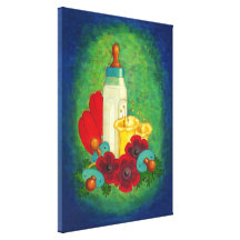 Biberon bleu - copie vintage de crèche de style impression sur toile