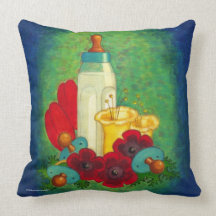 Biberon bleu - coussin vintage de crèche de style