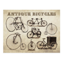 Bicyclettes antiques (vélos sur rail) carte postale