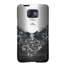 Bijou argenté floral B de diamant noir de cas de C Coque Samsung Galaxy S2