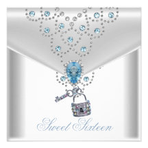Bijou bleu argenté blanc élégant du sweet sixteen  faire-part personnalisés