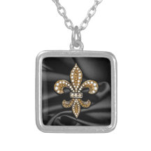 Bijou de Black Fleur De Lis Satin d'or Pendentif