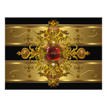 Bijou riche de rouge de noir d'or de cinquantième  faire-part personnalisé
