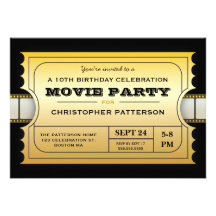 Billet d'or d'admission de fête d'anniversaire de  invitations