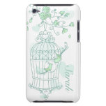 Birds and cage mint aqua green name ipod case iPod Case-Mate case