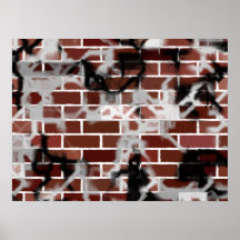 Black & White Grunge Graffiti Riddled Brick Wall Posters
