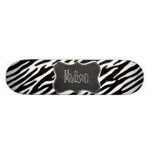 Black & White Zebra Stripes; Vintage Chalkboard Skateboard Deck