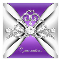 Blanc argenté pourpre de diadème de Quinceanera 15 Faire-parts