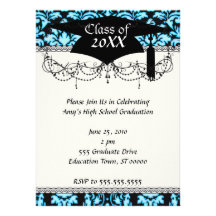 blanc chaud bleu sur le motif noir de damassé cartons d'invitation