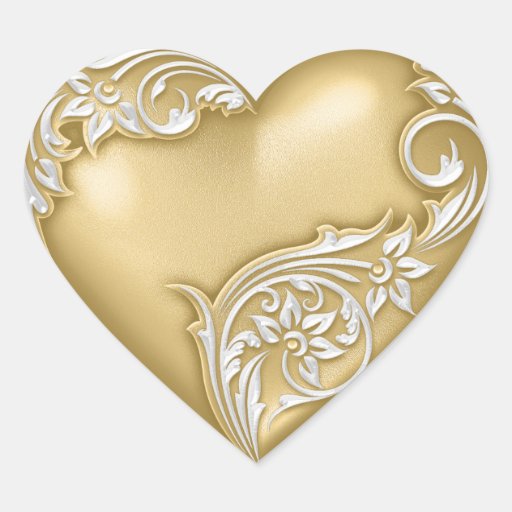 Blanc de l'or W de rouleau de coeur Autocollants