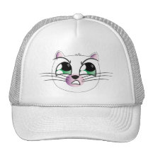Blanc fâché de chapeau de chat casquettes de camionneur