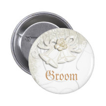 Blanc floral de mariage des cloches d'église n badge avec épingle