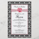 Blanc noir de damassé, menu de mariage de rose de  prospectus customisé