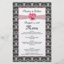 Blanc noir de damassé, menu de mariage de rose de  prospectus customisé