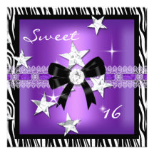Blanc noir pourpre de zèbre du sweet sixteen 16 invitations personnalisées