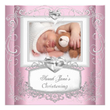 Blanc rose de croix de baptême de baptême de bébé faire-part personnalisables