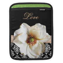 Blanc rose floral de motif de damassé poches pour iPad