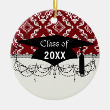 blanc sur l'obtention du diplôme rouge de damassé  ornement de noël
