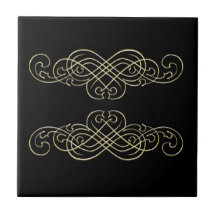 Blanc vintage de noir d'art déco et rouleau d'or carreau