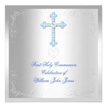 Bleu argenté de première sainte communion de garço cartons d'invitation