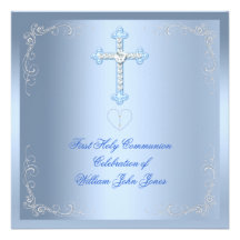 Bleu argenté de première sainte communion de garço faire-parts