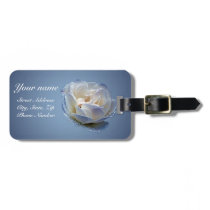 Bleu avec l'étiquette de bagage de fleur blanche étiquettes à bagages