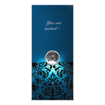 Bleu blanc de MONOGRAMME de GEMME de DAMASSÉ, sarc Faire-parts