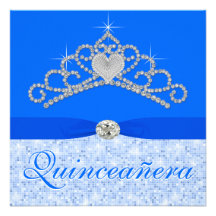 Bleu bleu Quincenera de diadème de diamant Faire-parts