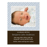Bleu/Brown de pois • Faire-part de bébé Carte Postale