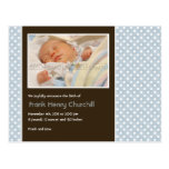 Bleu/Brown de pois • Faire-part de bébé Carte Postale
