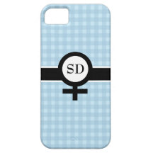 Bleu-clair/noir/blanc+Signe femelle+Vos initiales Coques iPhone 5