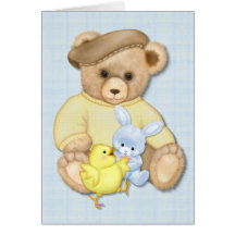 Bleu de garçon de nounours cartes de vœux