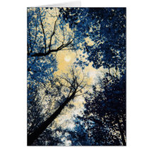 Bleu de la Chine, carte d'arbres, lune