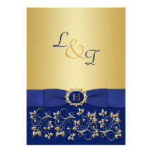 Bleu de monogramme, invitation floral de mariage d