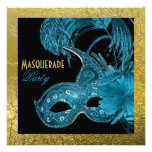 Bleu de partie de sweet sixteen de mascarade, feui invitation