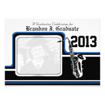 Bleu de photo d'obtention du diplôme de saxophone  invitations
