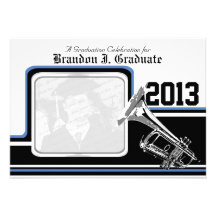 Bleu de photo d'obtention du diplôme de trompette  invitations personnalisables