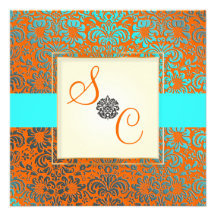 Bleu de PixDezines Fidora+Damassé vintage orange Faire-parts