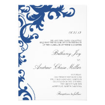 Bleu élégant de mariage damassé Invitation//Navy
