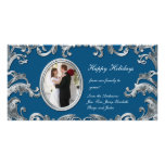 Bleu et carte photo de Flourishes d'argent Cartes Avec Photo