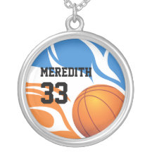 bleu et orange flamboyants ersonalised de basket-b collier