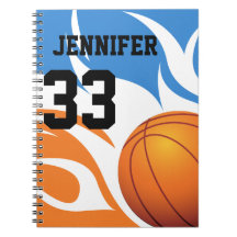 Bleu et orange flamboyants personnalisés de basket carnet