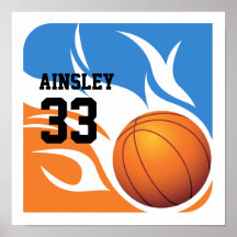 Bleu et orange flamboyants personnalisés de basket posters
